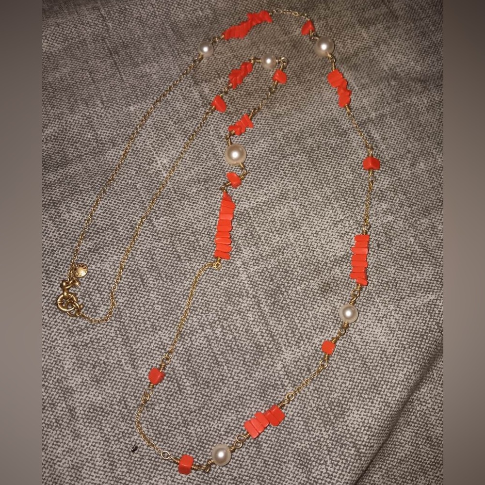 J crew orange coral pearl gold tone necklace